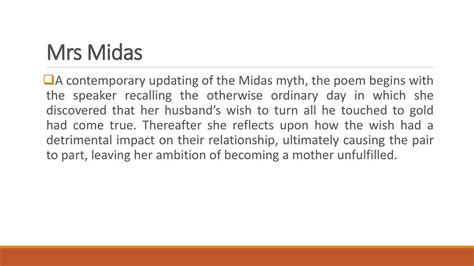 miss macready mrs midas|Mrs Midas: A Poem by Carol Ann Duffy .